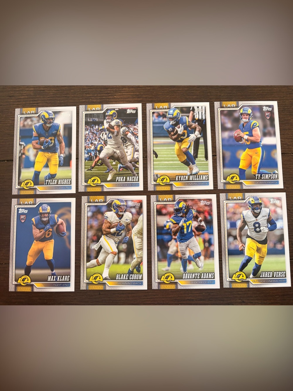 TOPPS LOS ANGELES RAMS Set of 8 Football Trading Cards MINT